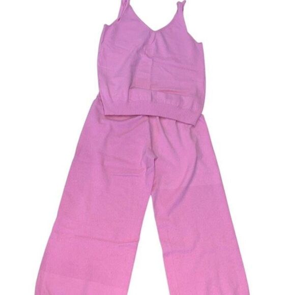 PJ Salvage Pink Pajama Set Loungewear Tank Wide Leg Capri Size Small - Picture 1 of 3